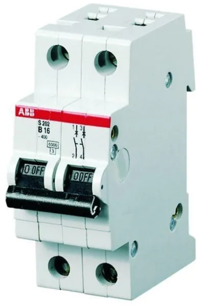 ABB Leitungsschutzschalter C 6A, 2-polig C-Charakteristik, Ausschaltvermögen 6kA, 230/400V AC, 35mm breit S202-C6
